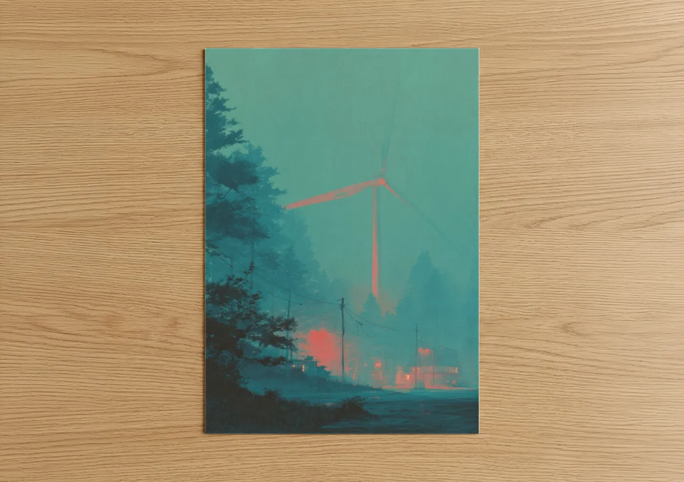 Wind Turbine Sunset Industrial Wall Art