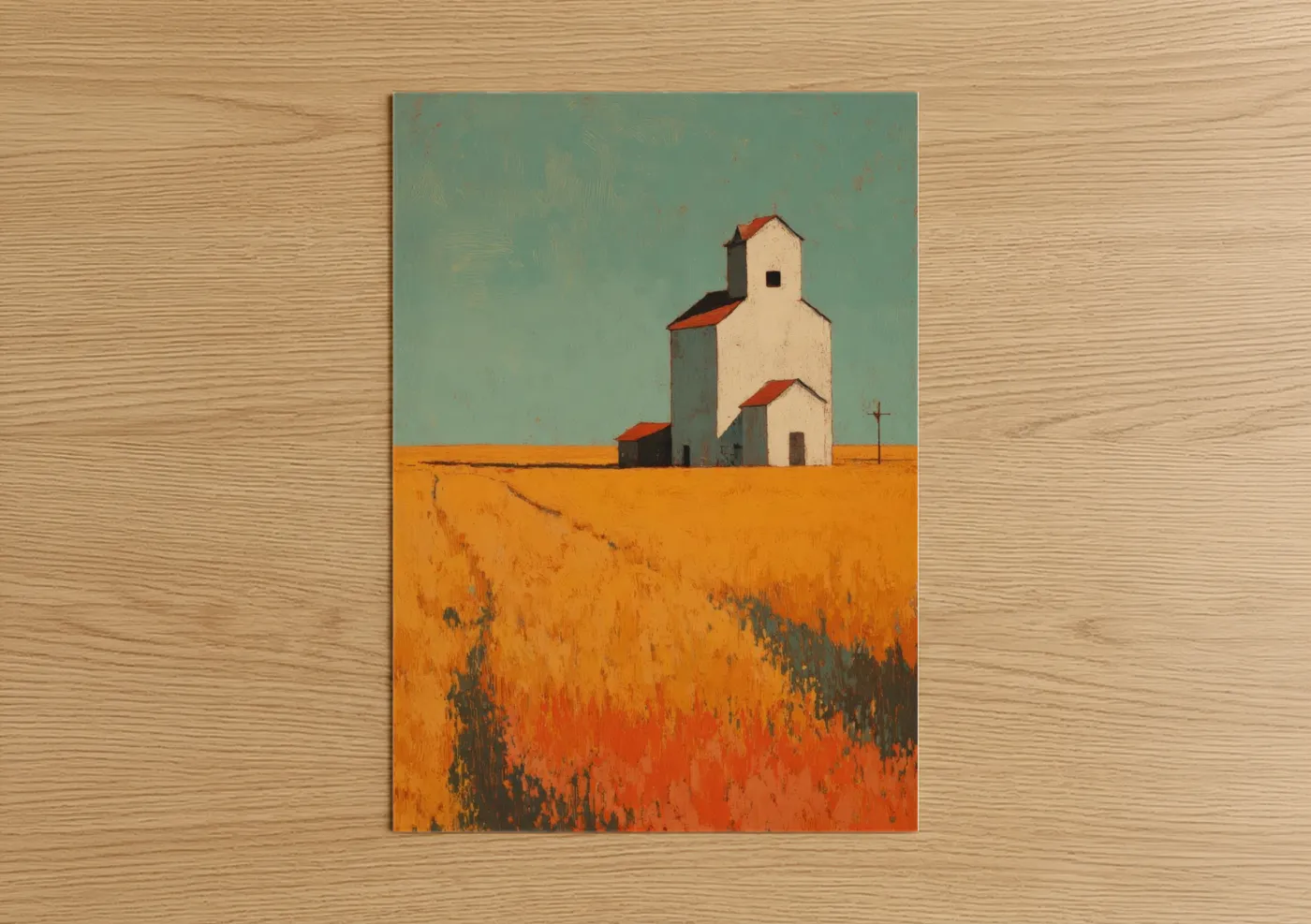 Vintage Grain Elevator Prairie Landscape Wall Art