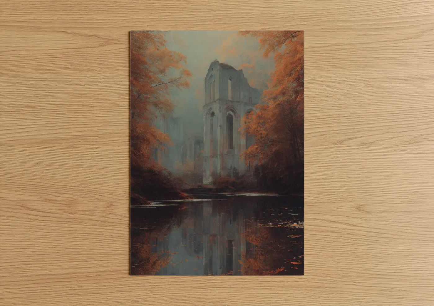 Autumn Cathedral Reflection in Mist Wall Art