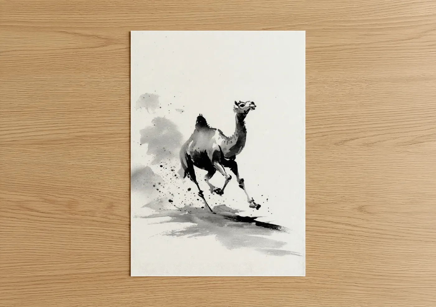 Desert Camel Watercolor Ink Wall Art
