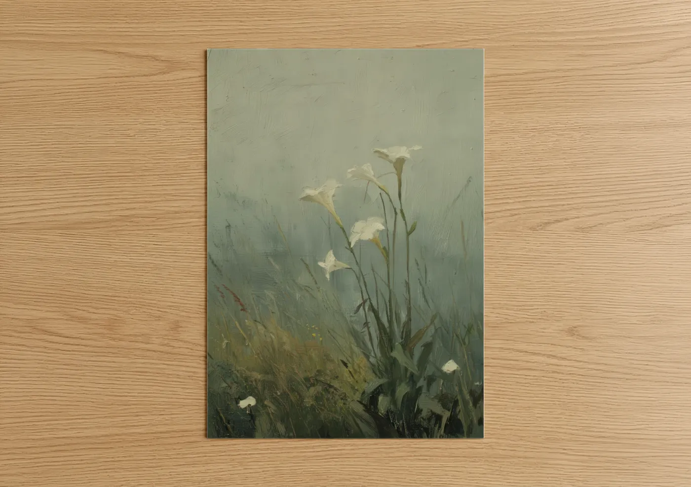 White Lily Misty Garden Painting Wall Art
