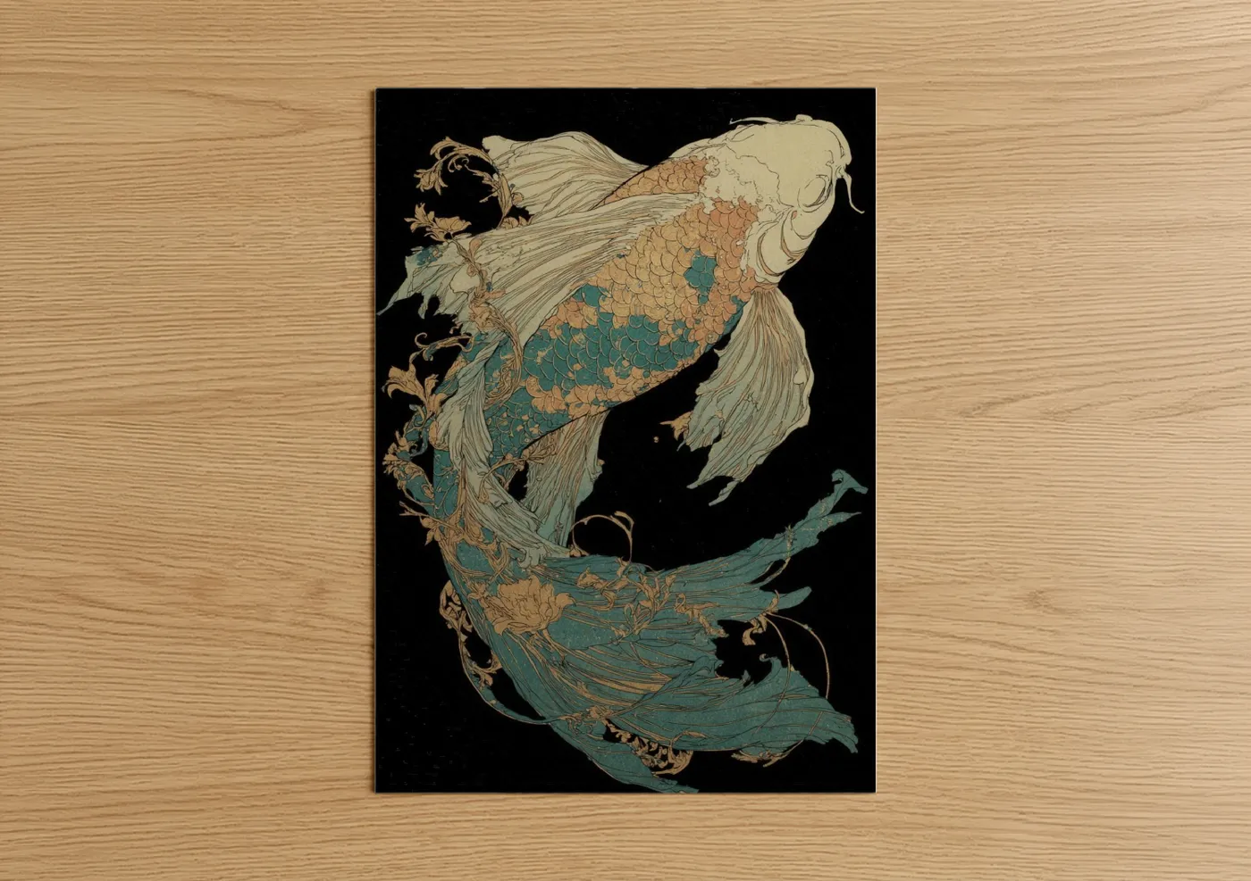 Jade Koi Fish Pair Art Illustration Wall Art