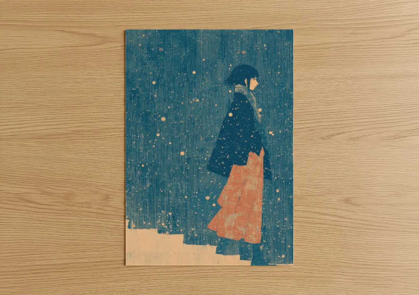Woman Winter Fashion Illustration Snowfall Wall Art