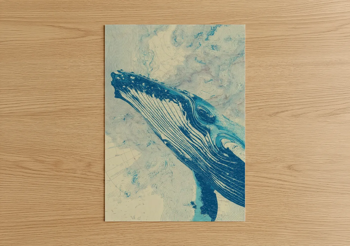 Blue Whale Diving Abstract Watercolor Wall Art