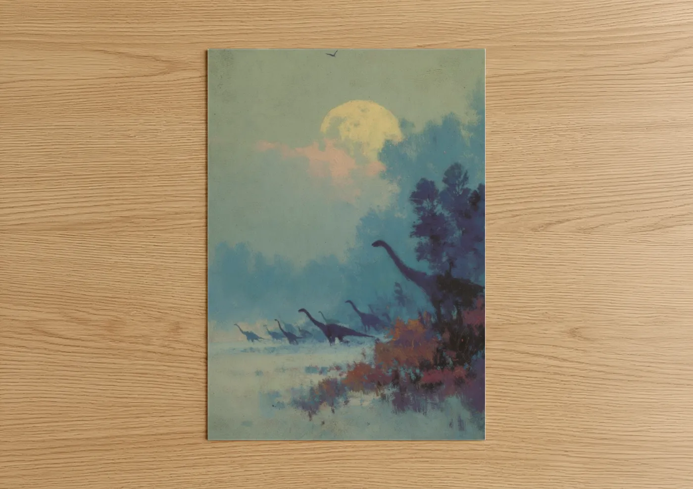 Moonlit Dinosaurs Prehistoric Landscape Wall Art
