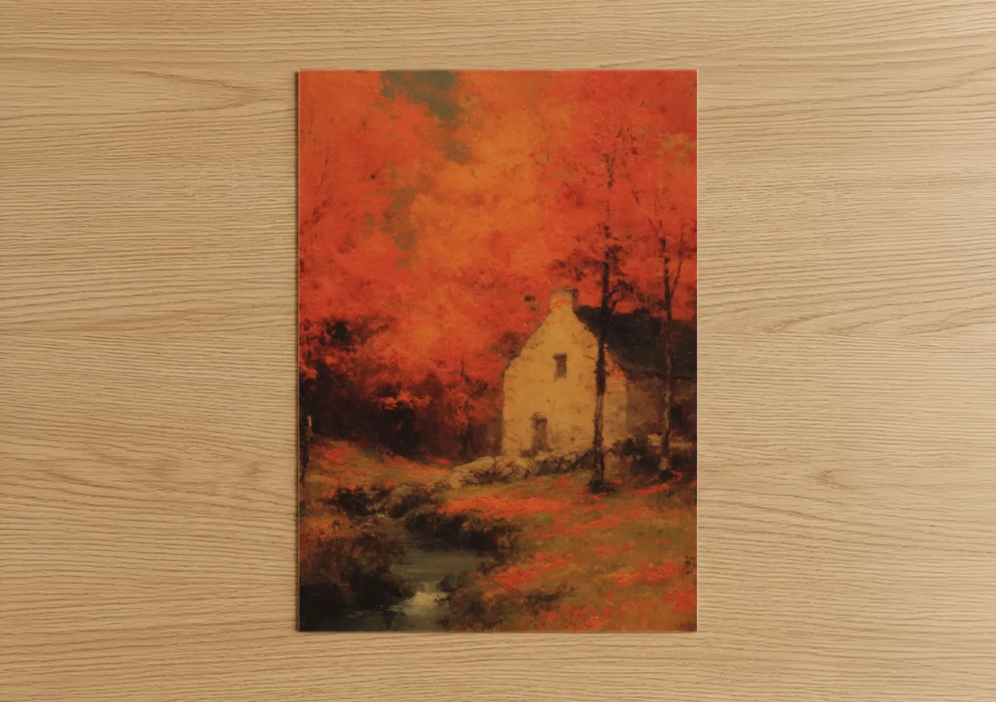 Crimson Cottage Impressionist Landscape Wall Art