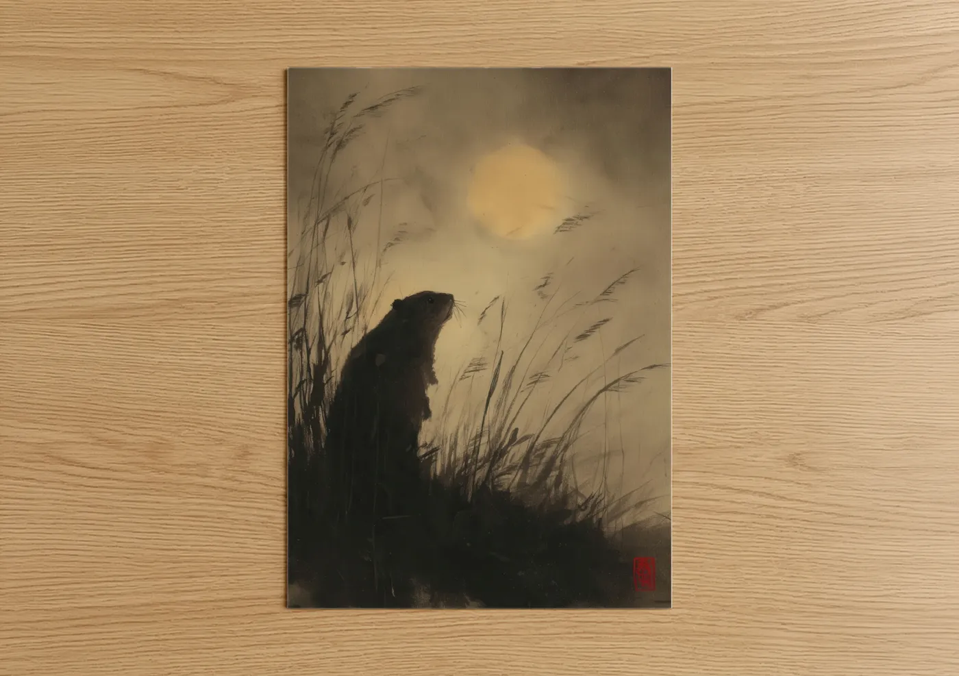 Moonlit Beaver Silhouette Nature Wall Art