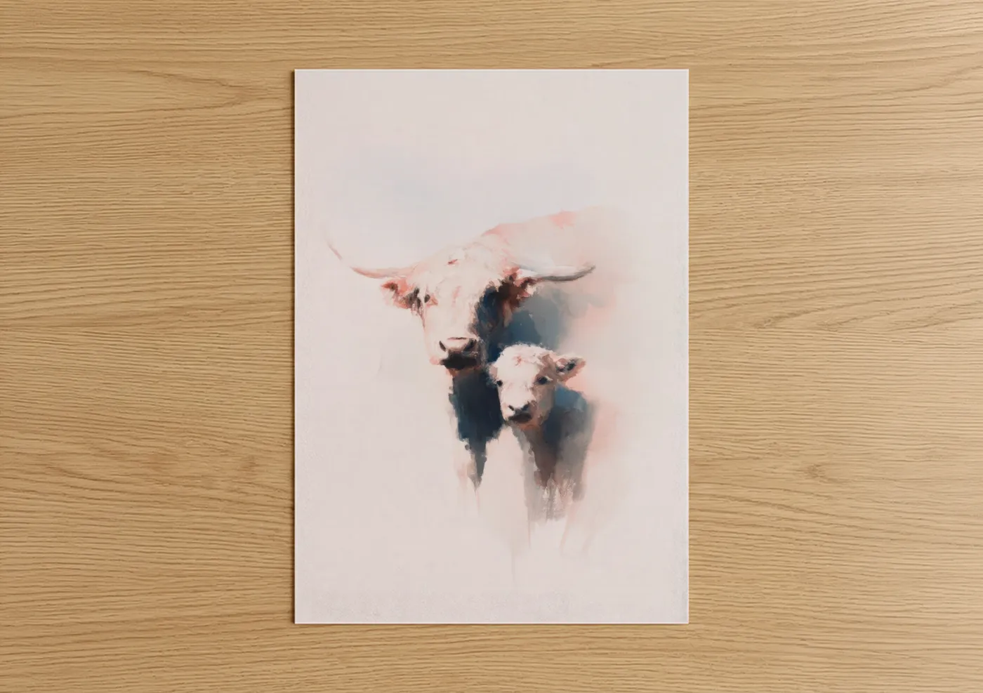 Highland Cow Mother Calf Watercolor Wall Art