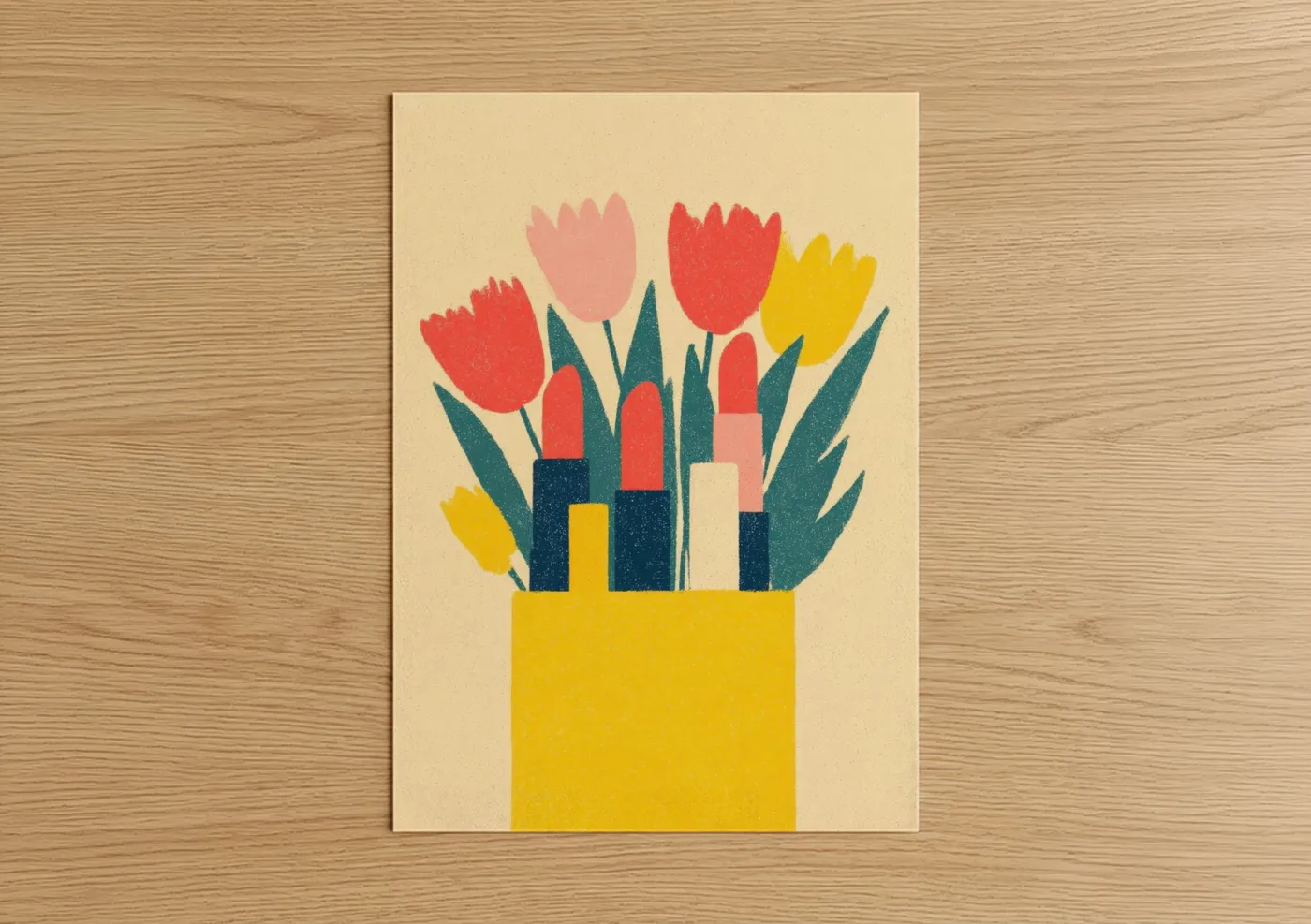 Lipstick Tulip Bouquet Floral Illustration Wall Art