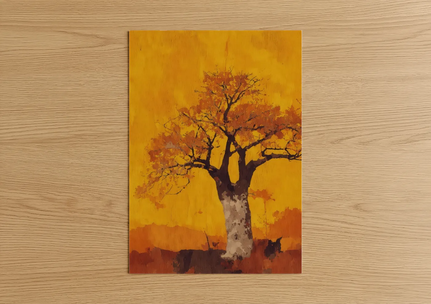 Golden Baobab Tree Autumn Landscape Wall Art