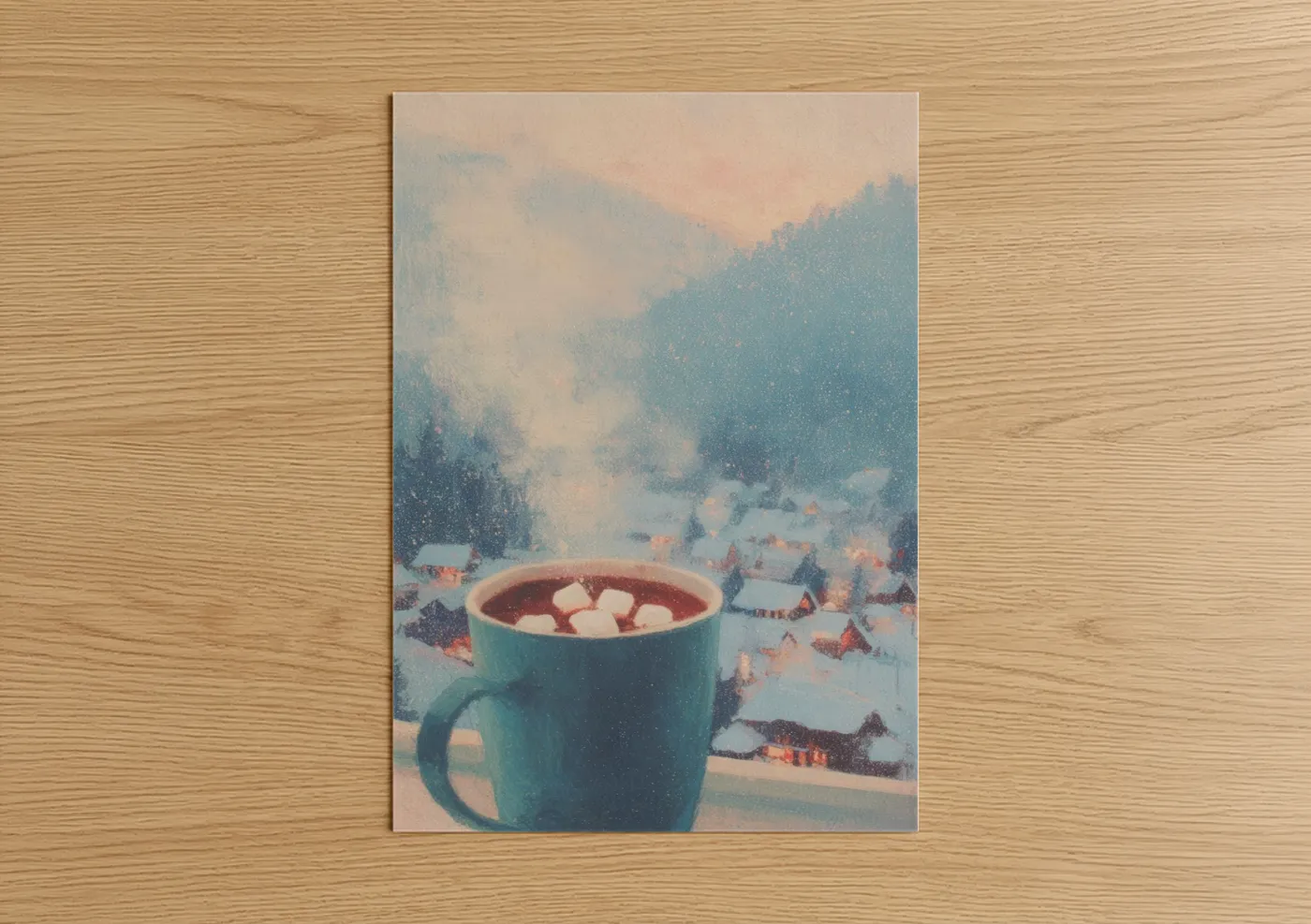 Cozy Mountain Christmas Hot Chocolate Mug Wall Art