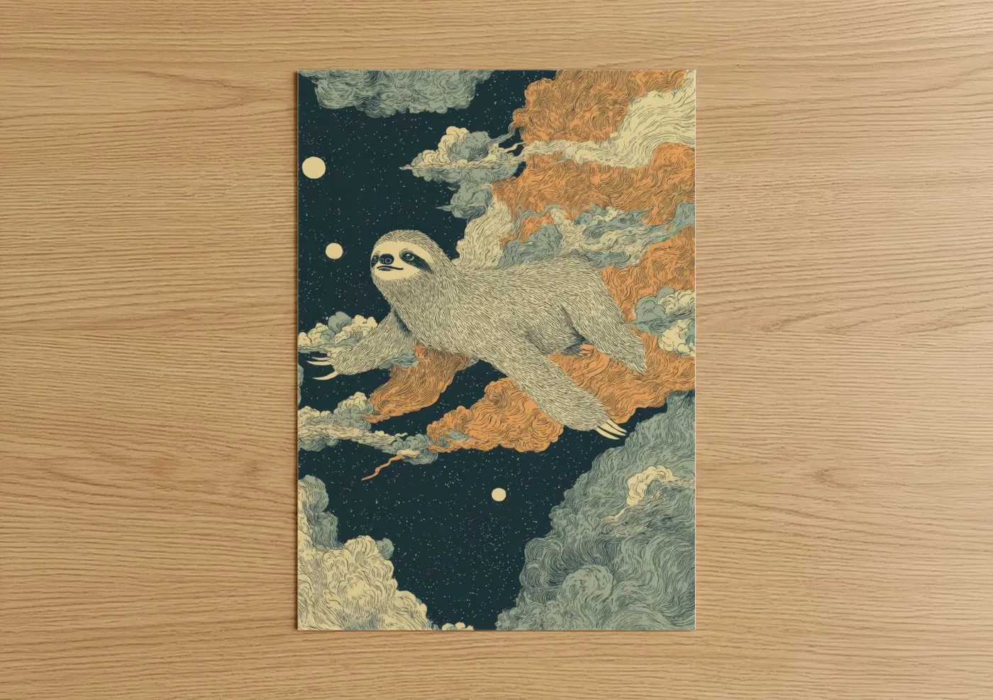 Celestial Sloth Night Sky Illustration Wall Art