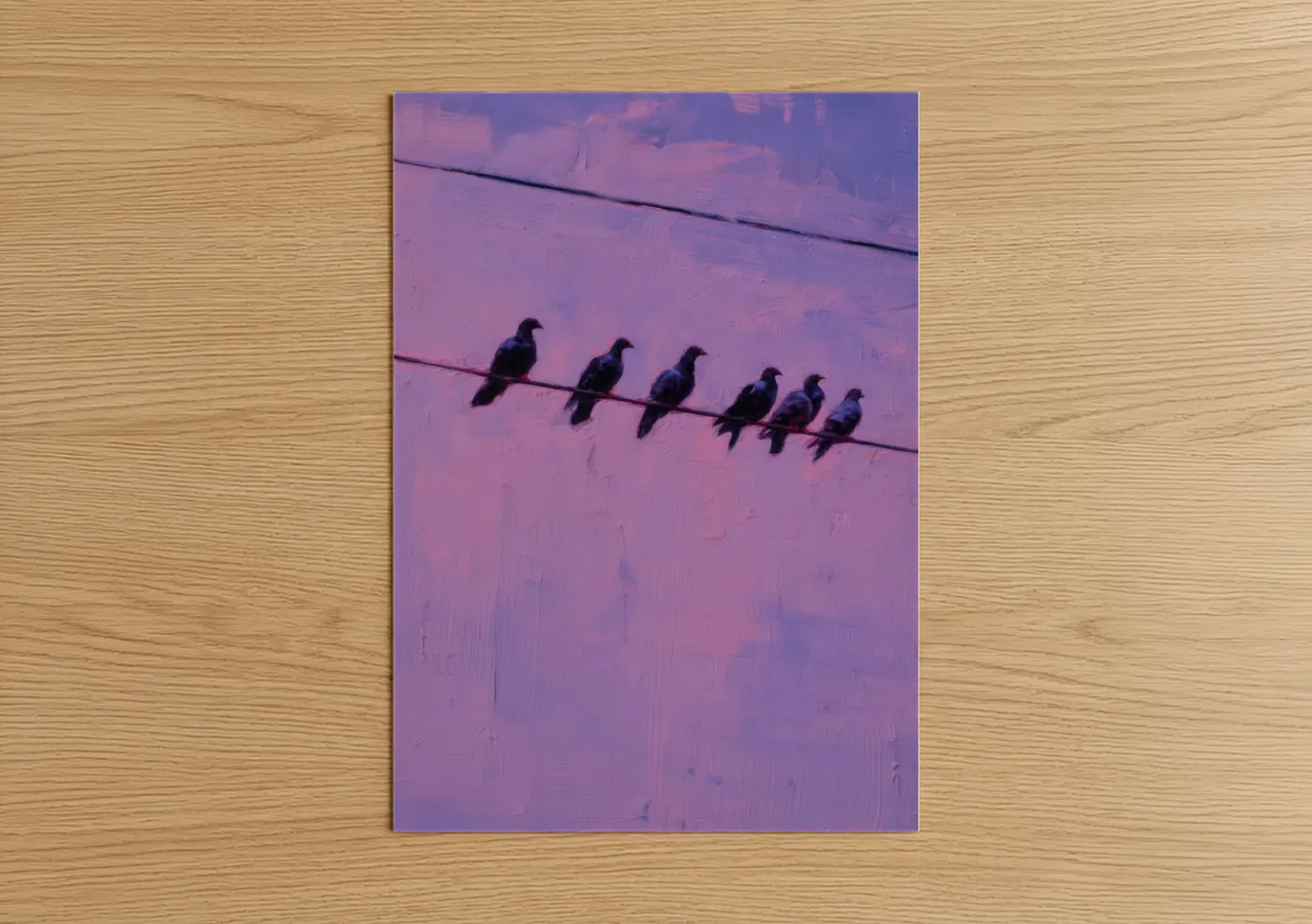 Purple Doves on Wire Sunset Wall Art