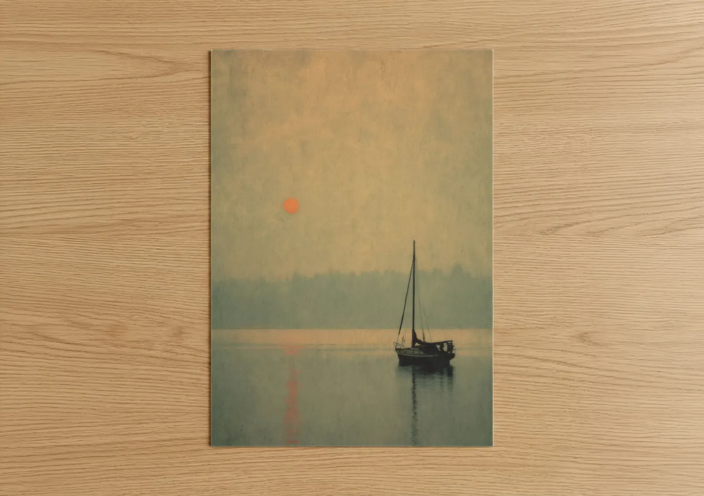 Sailboat Sunrise Mist Watercolor Wall Art