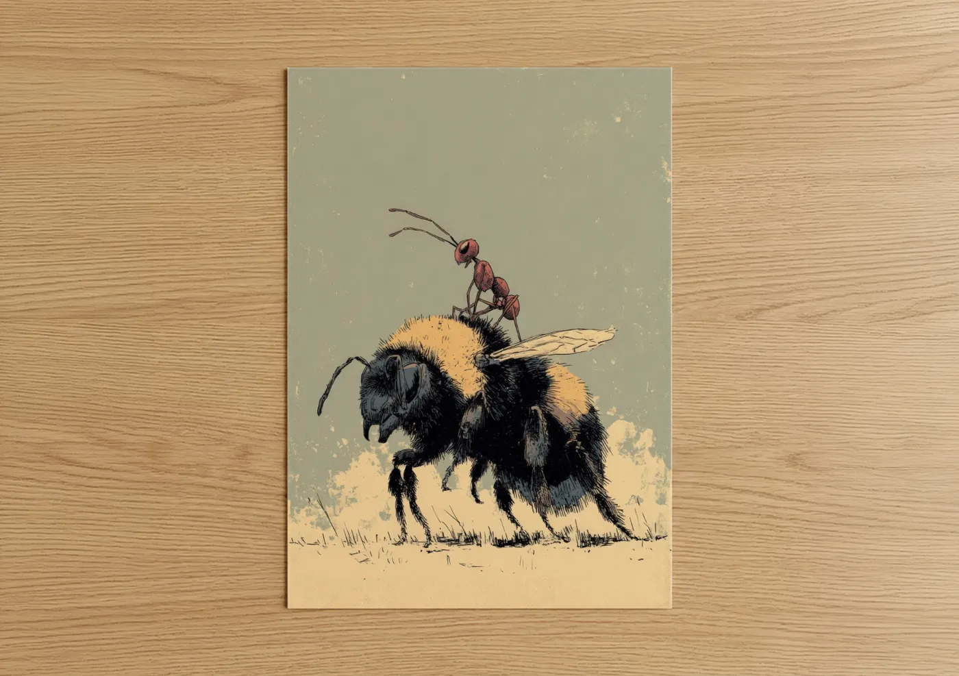 Ant and Bee Illustration Vintage Wall Art