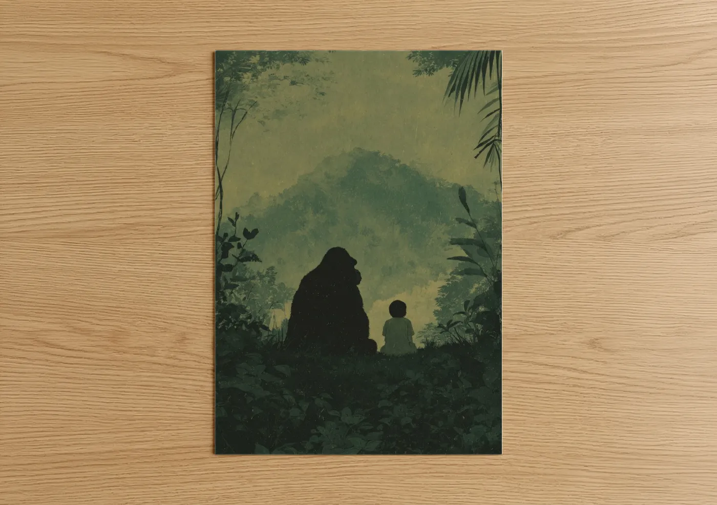 Child and Gorilla Jungle Silhouette Wall Art