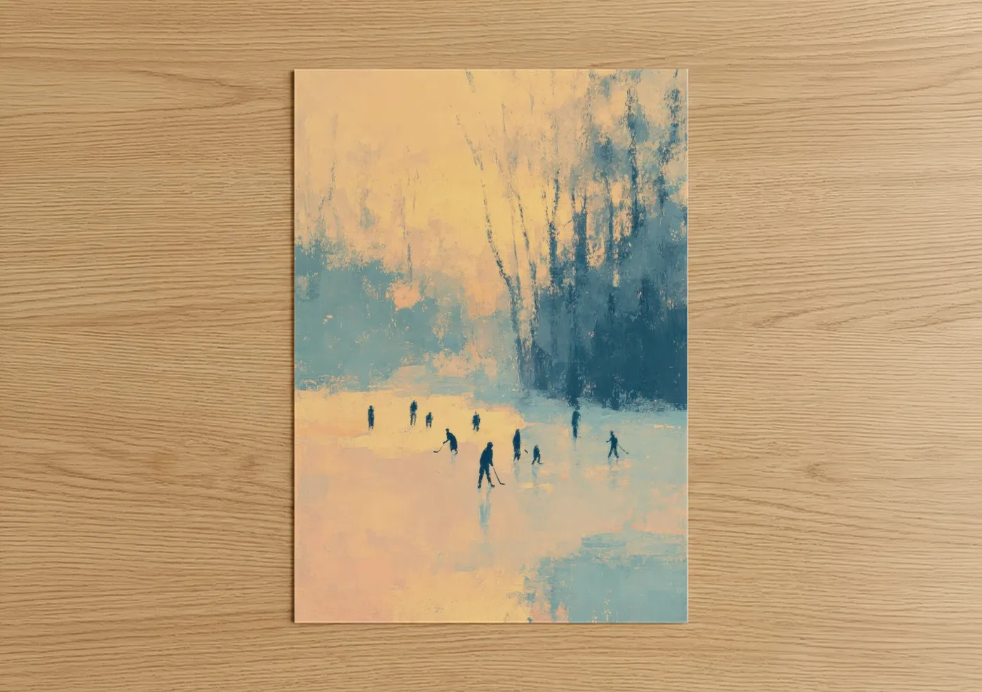 Winter Ice Hockey Frozen Lake Scene Wall Art