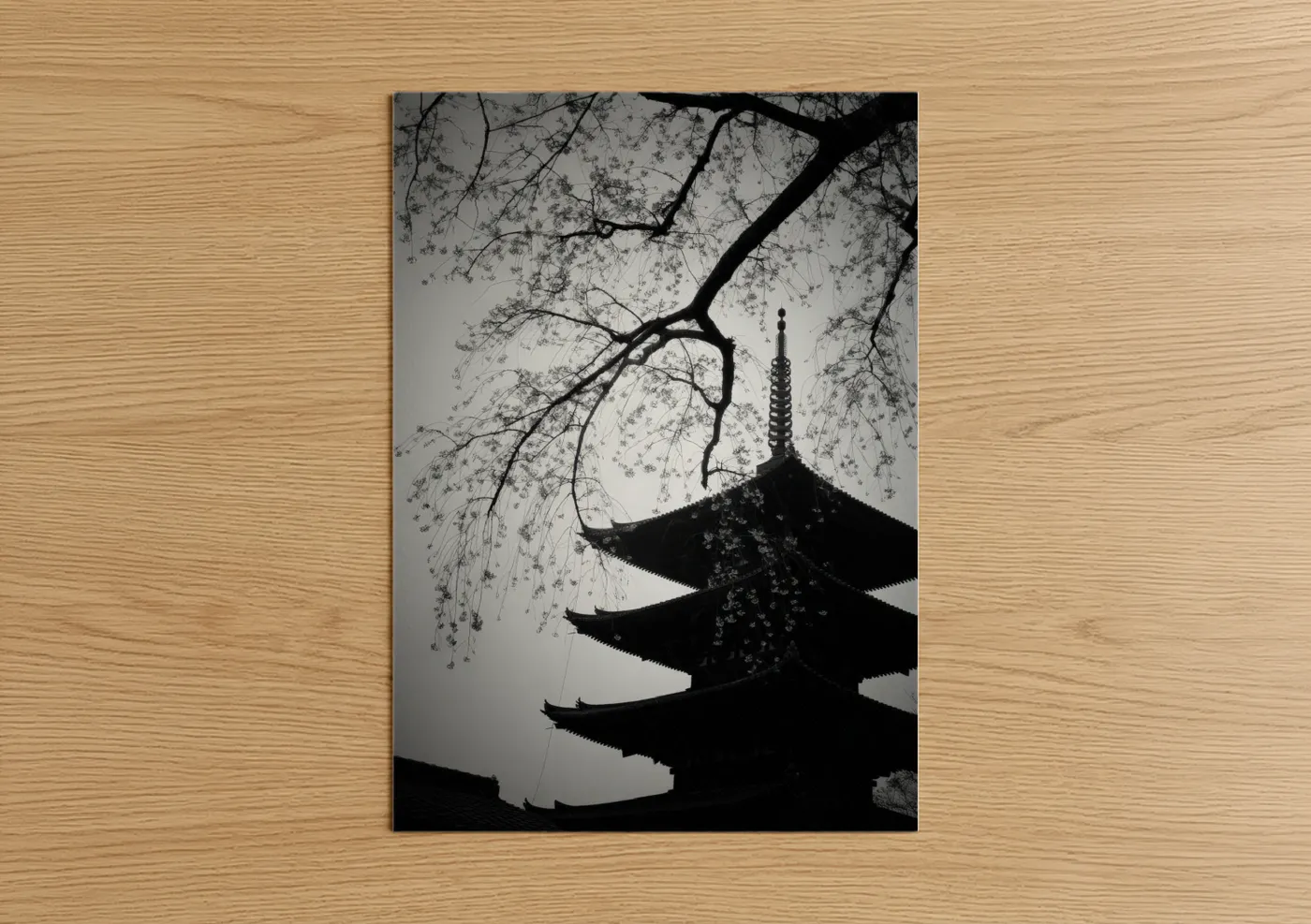 Cherry Blossoms Japanese Temple Silhouette Wall Art