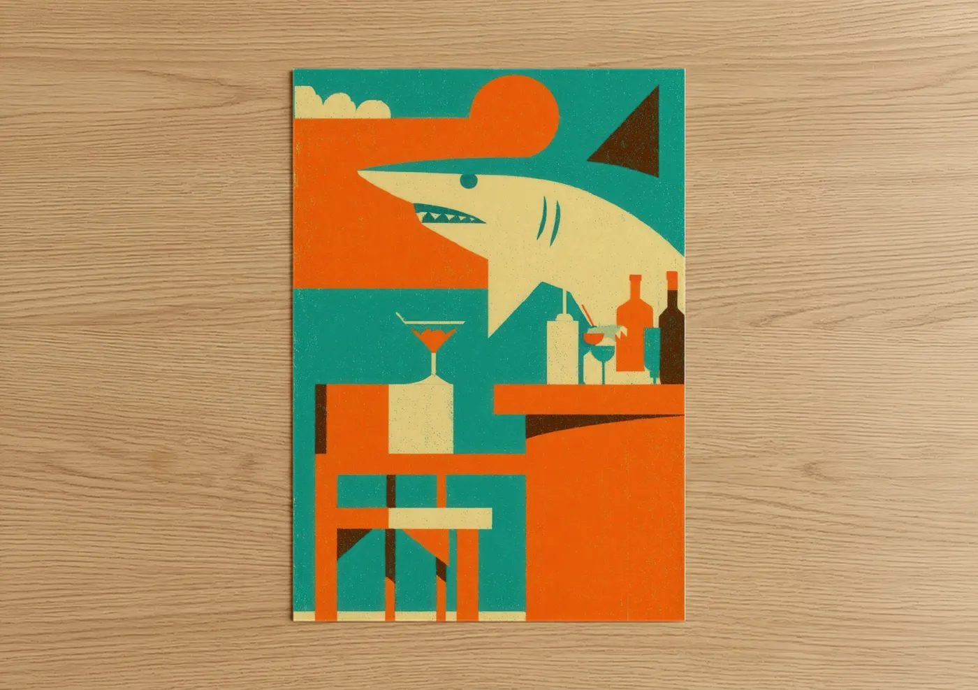 Hammerhead Shark Art Deco Bar Scene Wall Art