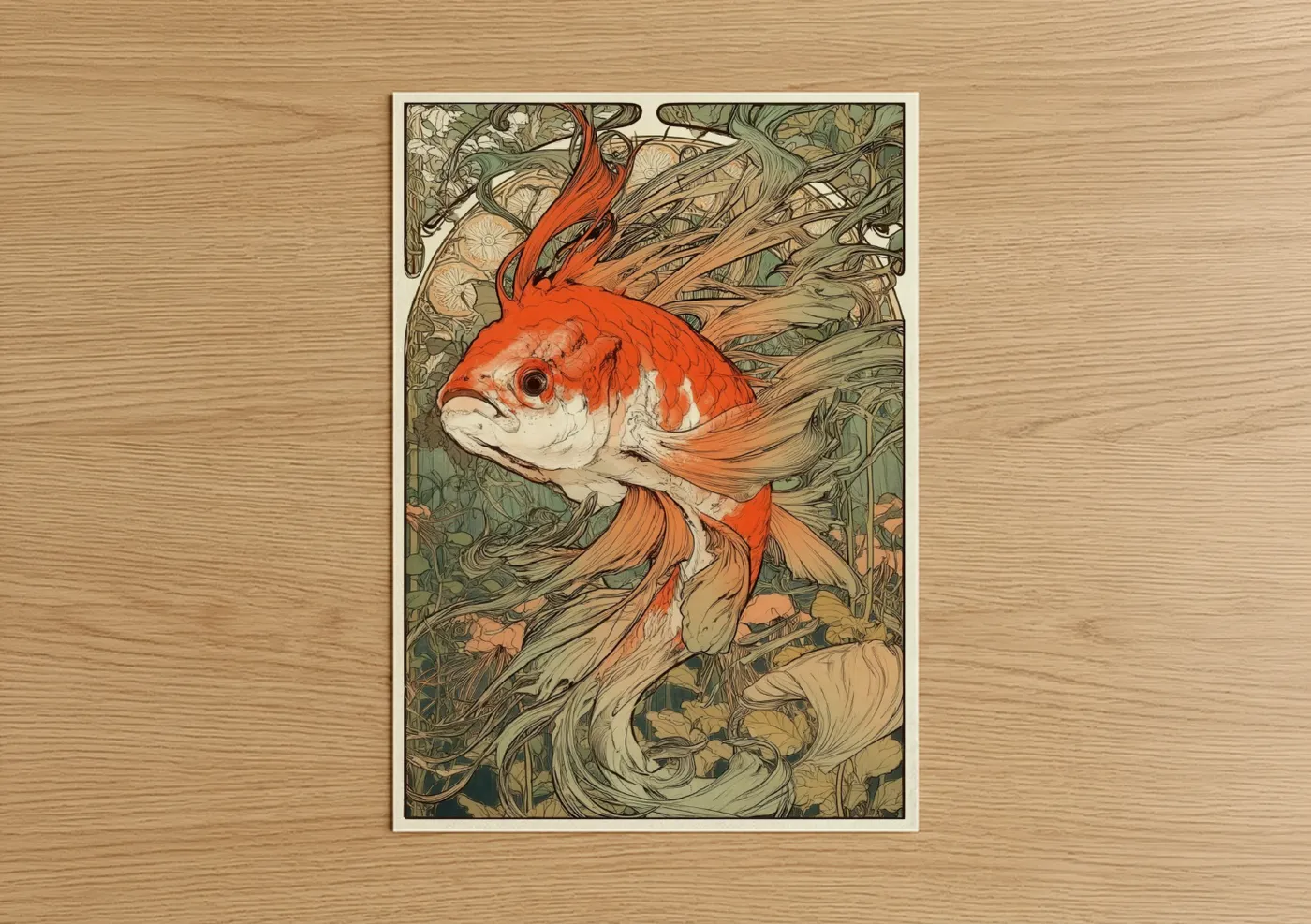 Scarlet Dragon Fish Watercolor Wall Art