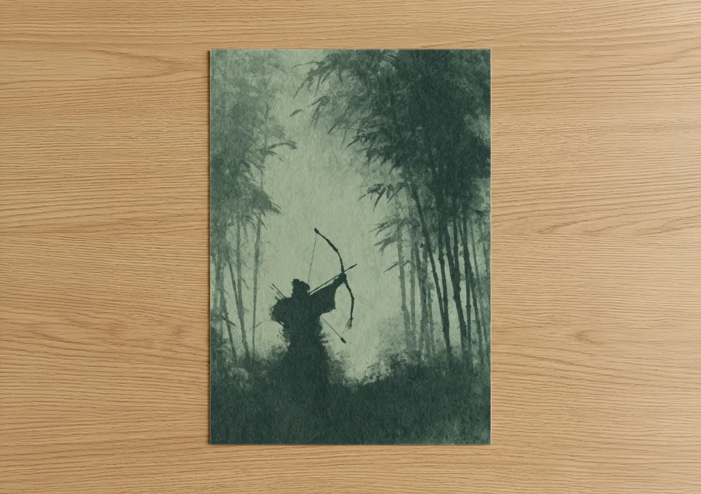 Archer in Bamboo Forest Silhouette Wall Art