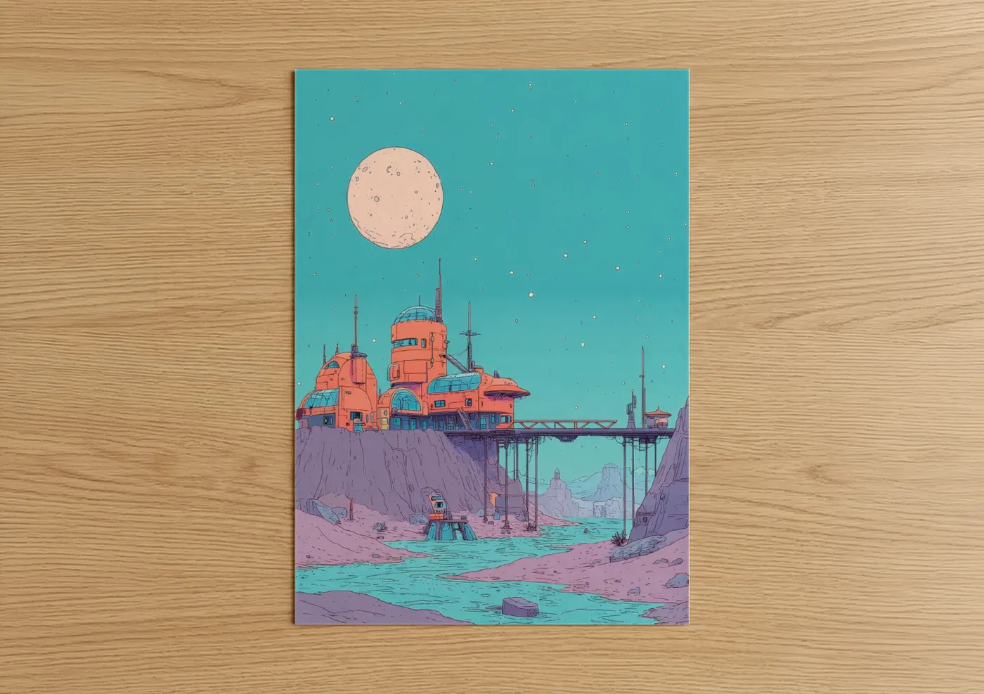 Retro Space Colony Comic Book Sci-Fi Wall Art