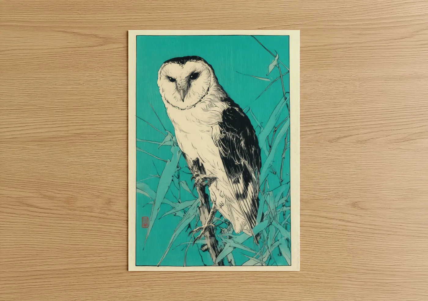 Barn Owl Turquoise Contemporary Wall Art