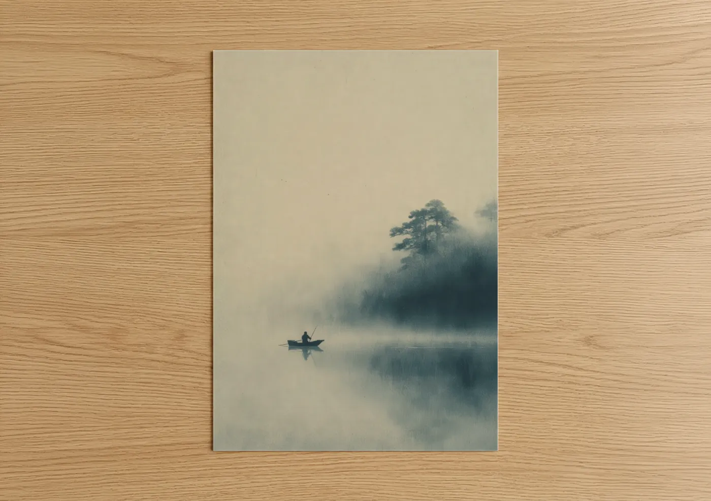 Misty Morning Fishing Solitude Watercolor Wall Art