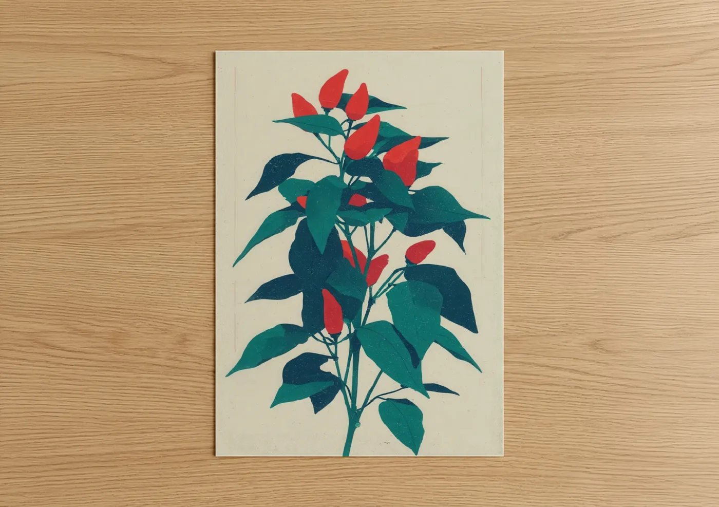 Scarlet Herb Plant Botanical Illustration Wall Art