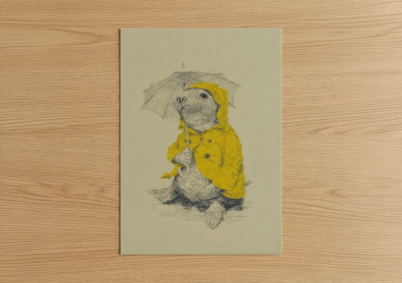 Rainy Day Seal Yellow Raincoat Wall Art