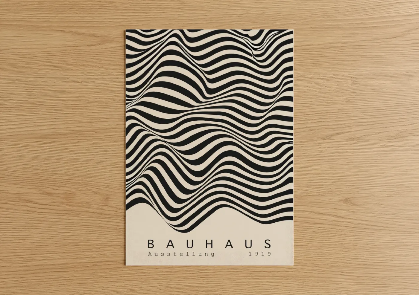 Abstract Geometric Wavy Lines Black White Wall Art