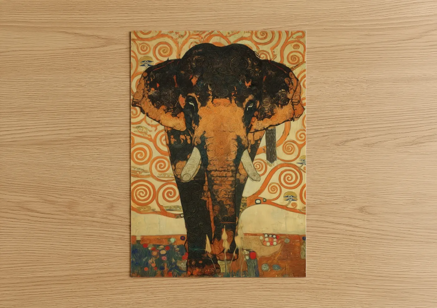 Ornate Asian Elephant Art Deco Design Wall Art