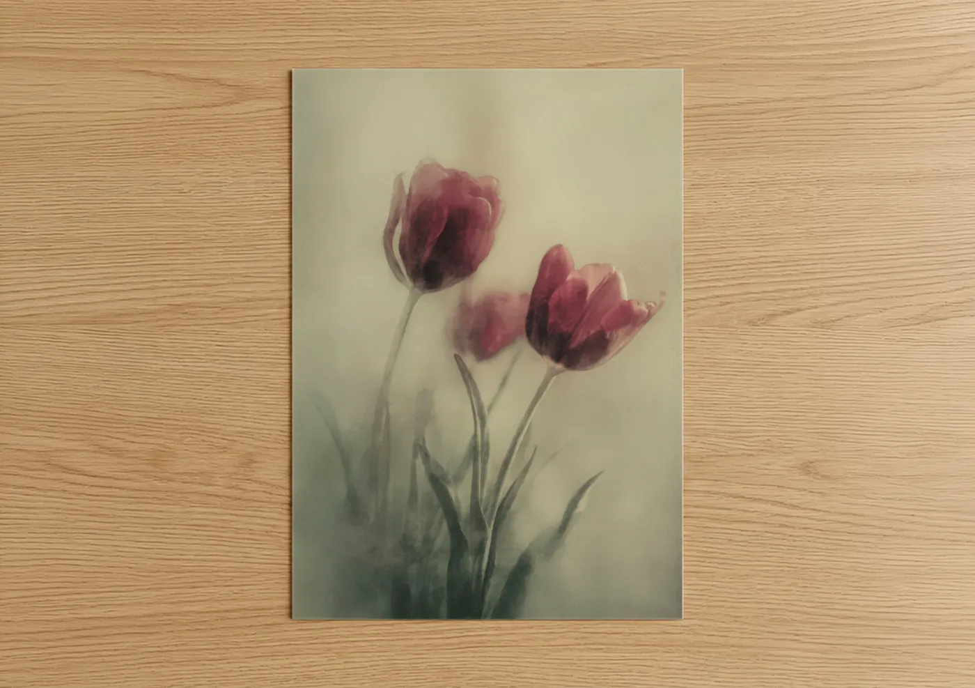 Crimson Tulips Soft Watercolor Painting Wall Art
