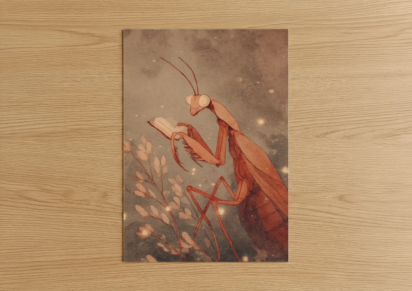 Crimson Praying Mantis Illustration Wall Art