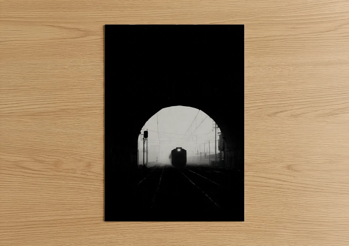 Train Emerging From Tunnel Black White Wall Art