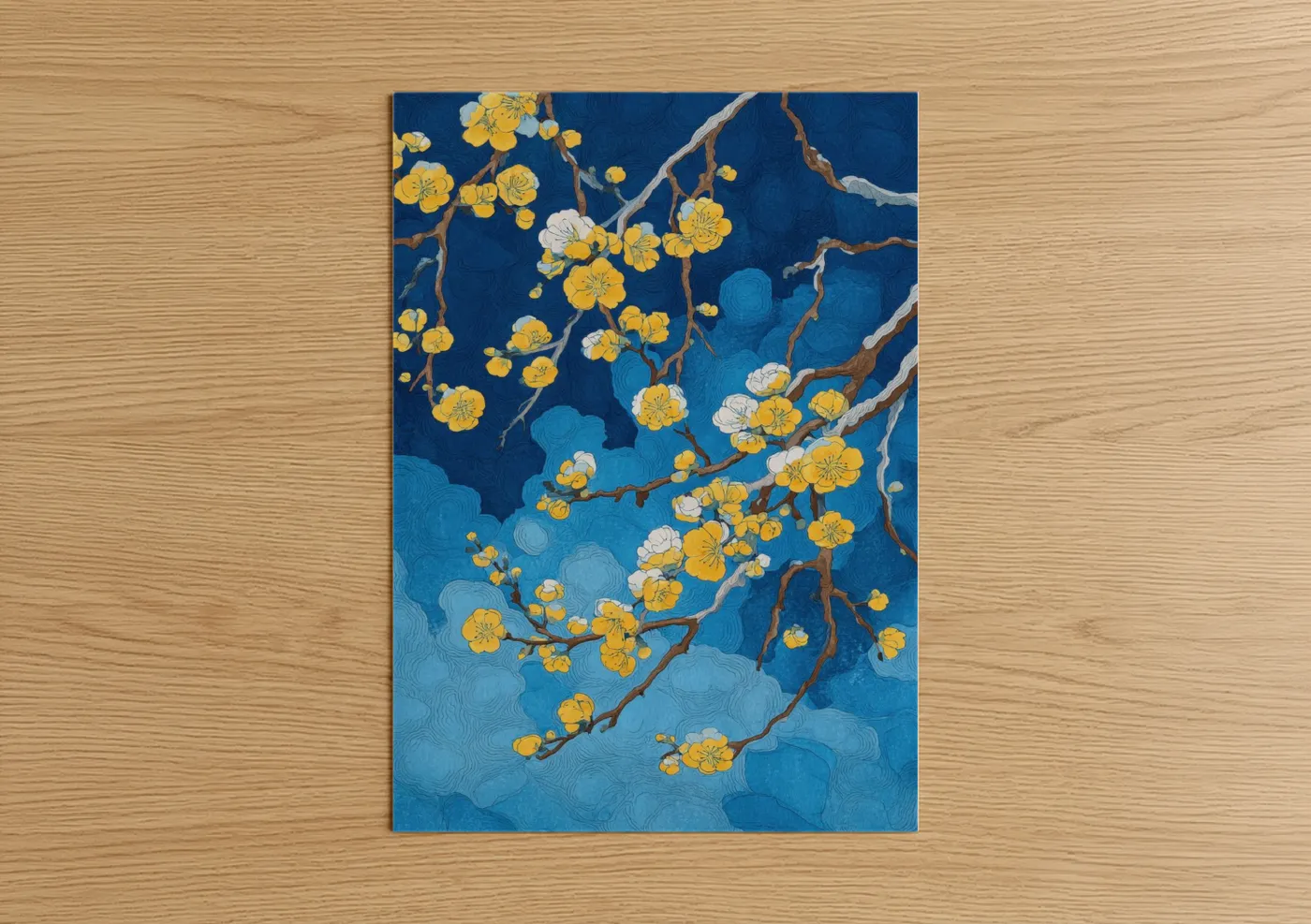 Golden Cherry Blossoms Night Sky Wall Art