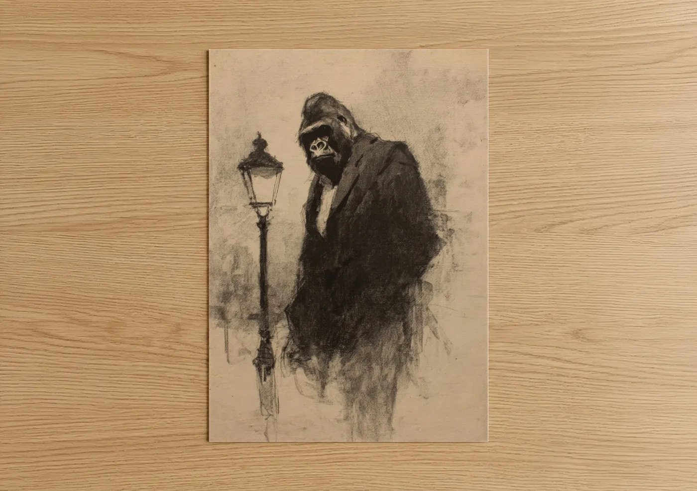 Vintage Gentleman Monkey Street Lamp Wall Art