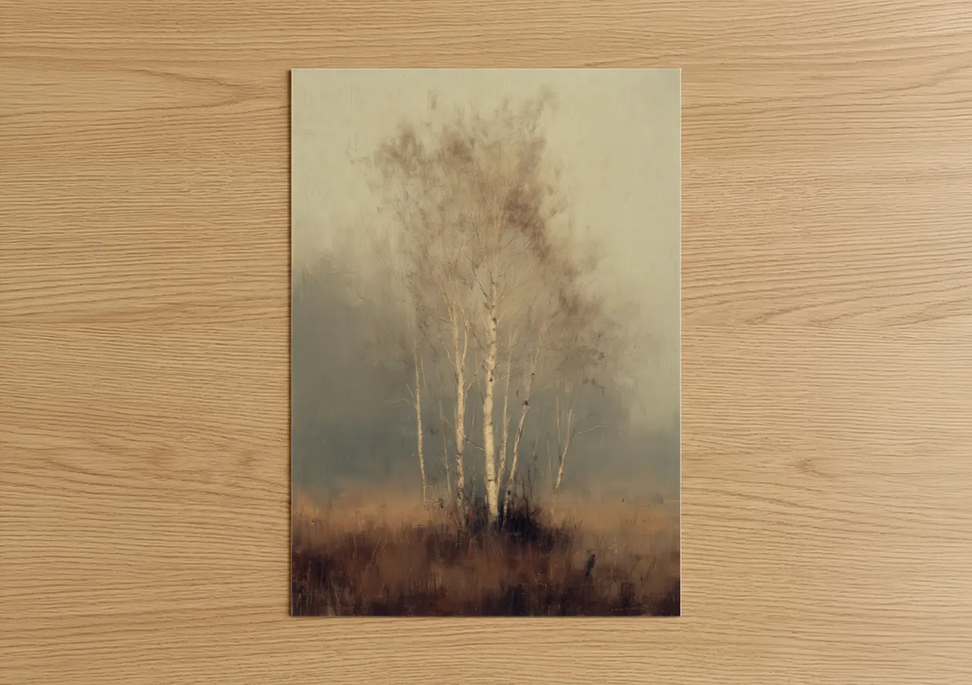 Misty Birch Grove Landscape Painting Wall Art