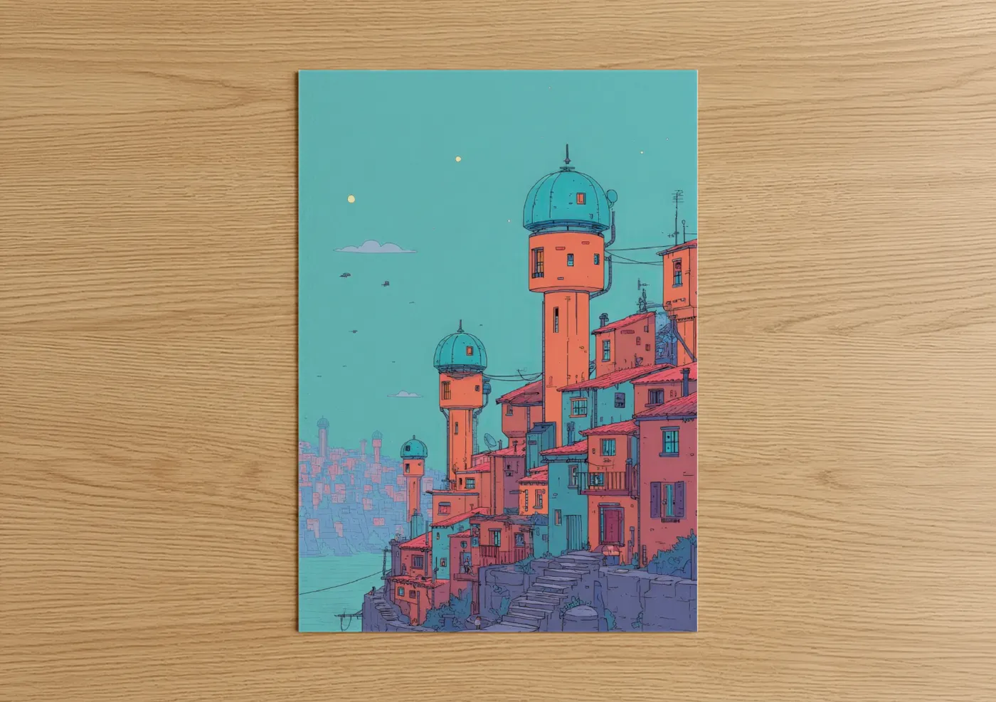 Retro Sci-Fi Comic Book Tower Illustration Wall Art