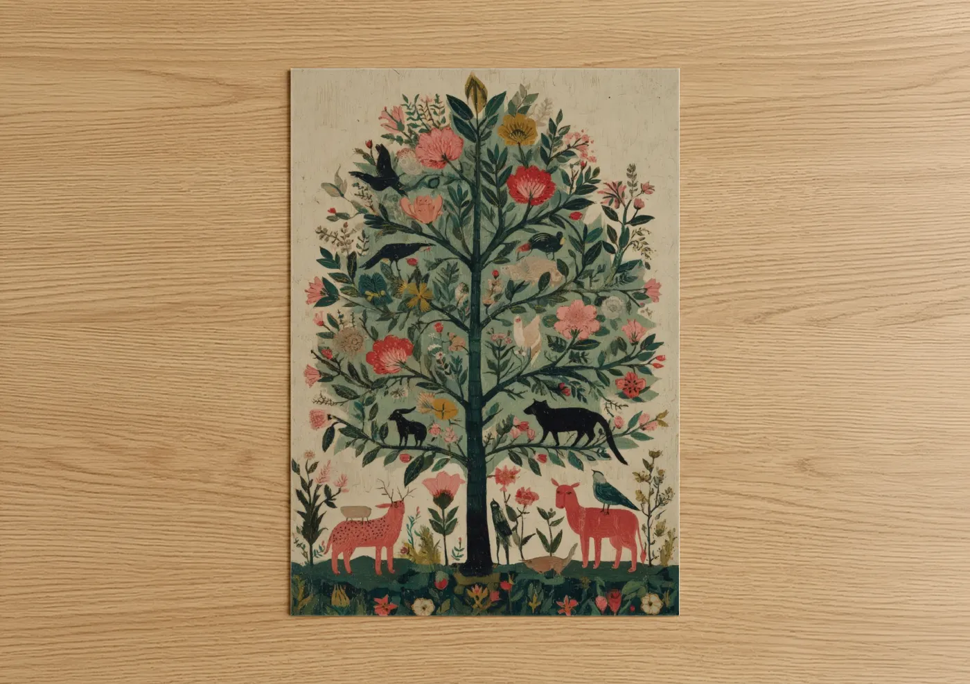 Botanical Tree With Animals And Flowers Wall Art