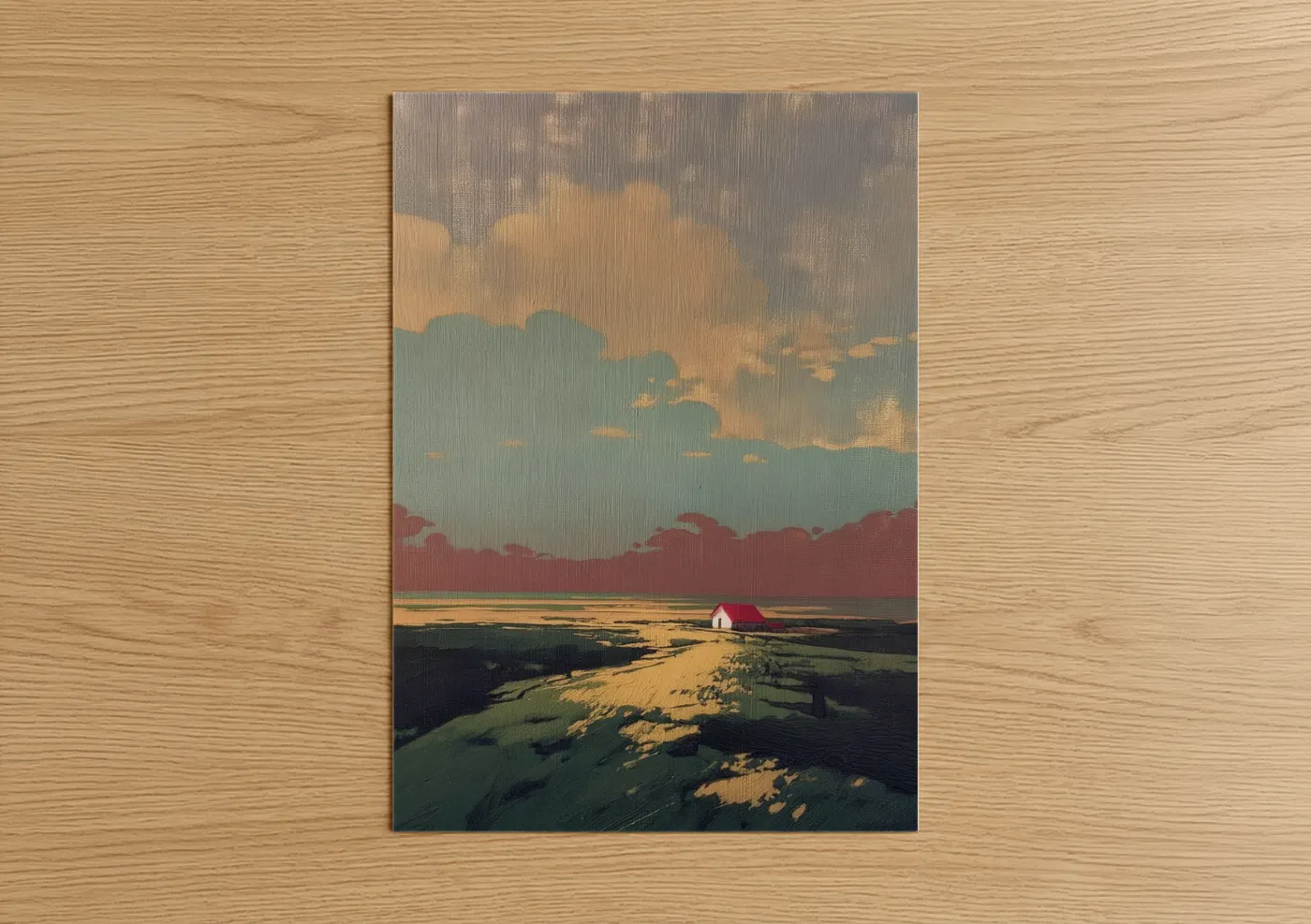 Solitary Homestead Rural Landscape Sunset Wall Art