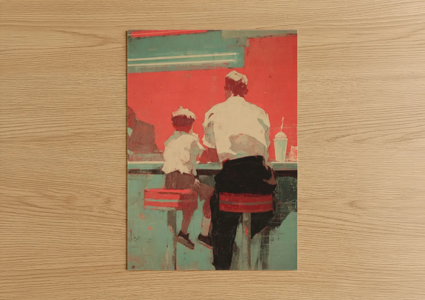 Retro Father Son Diner Illustration Wall Art