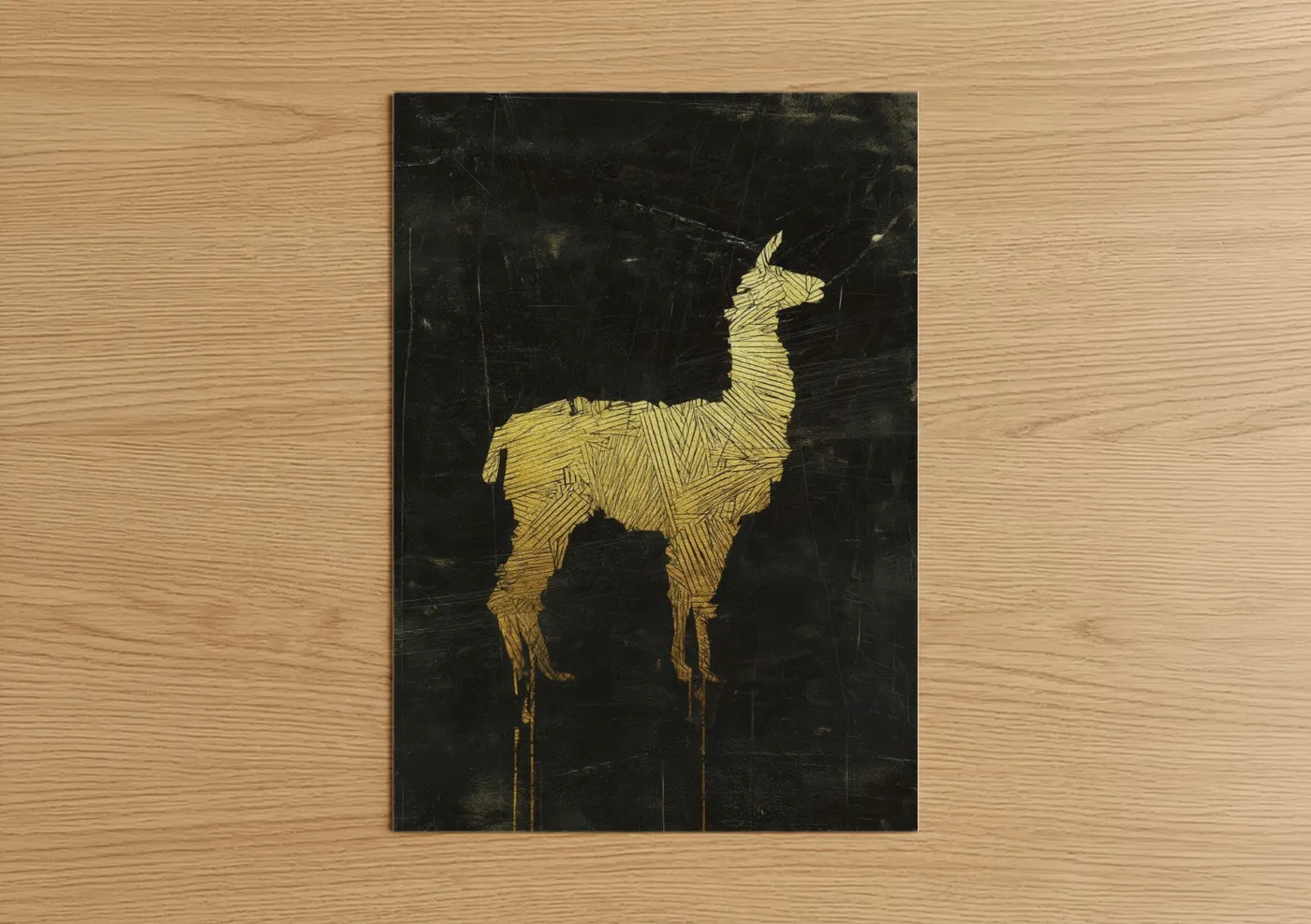 Golden Llama Line Art Illustration Wall Art
