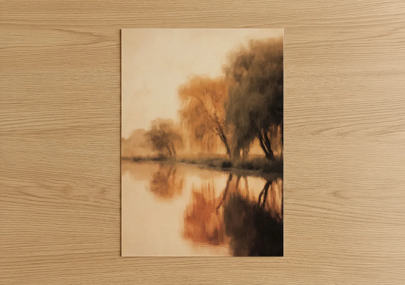 Golden Willow Forest River Reflection Wall Art