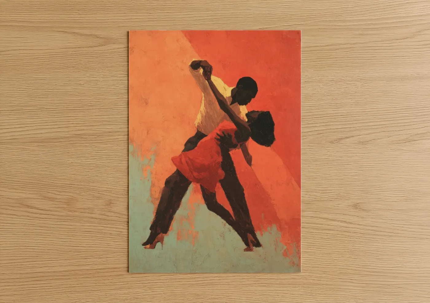 Crimson Swing Dance Couple Illustration Wall Art