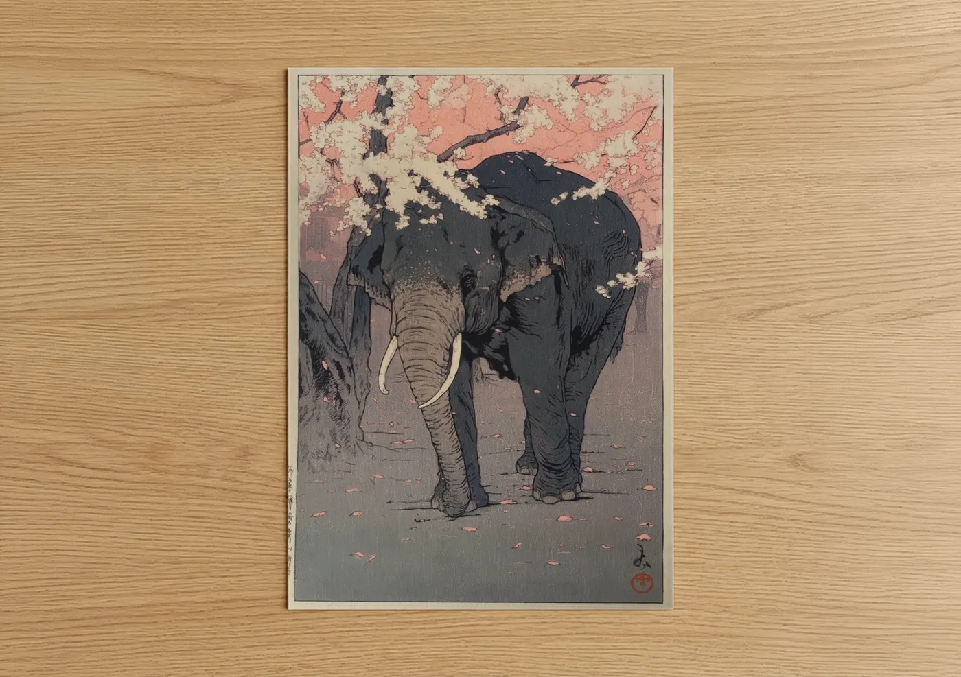Asian Elephant Cherry Blossom Wall Art
