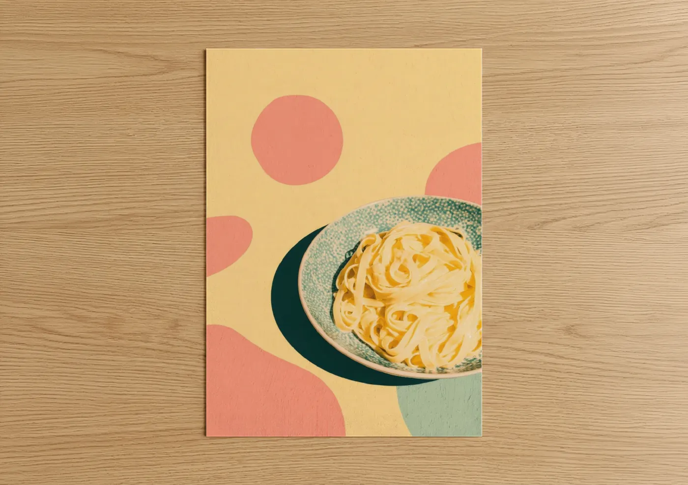 Golden Pasta Bowl Modern Food Wall Art