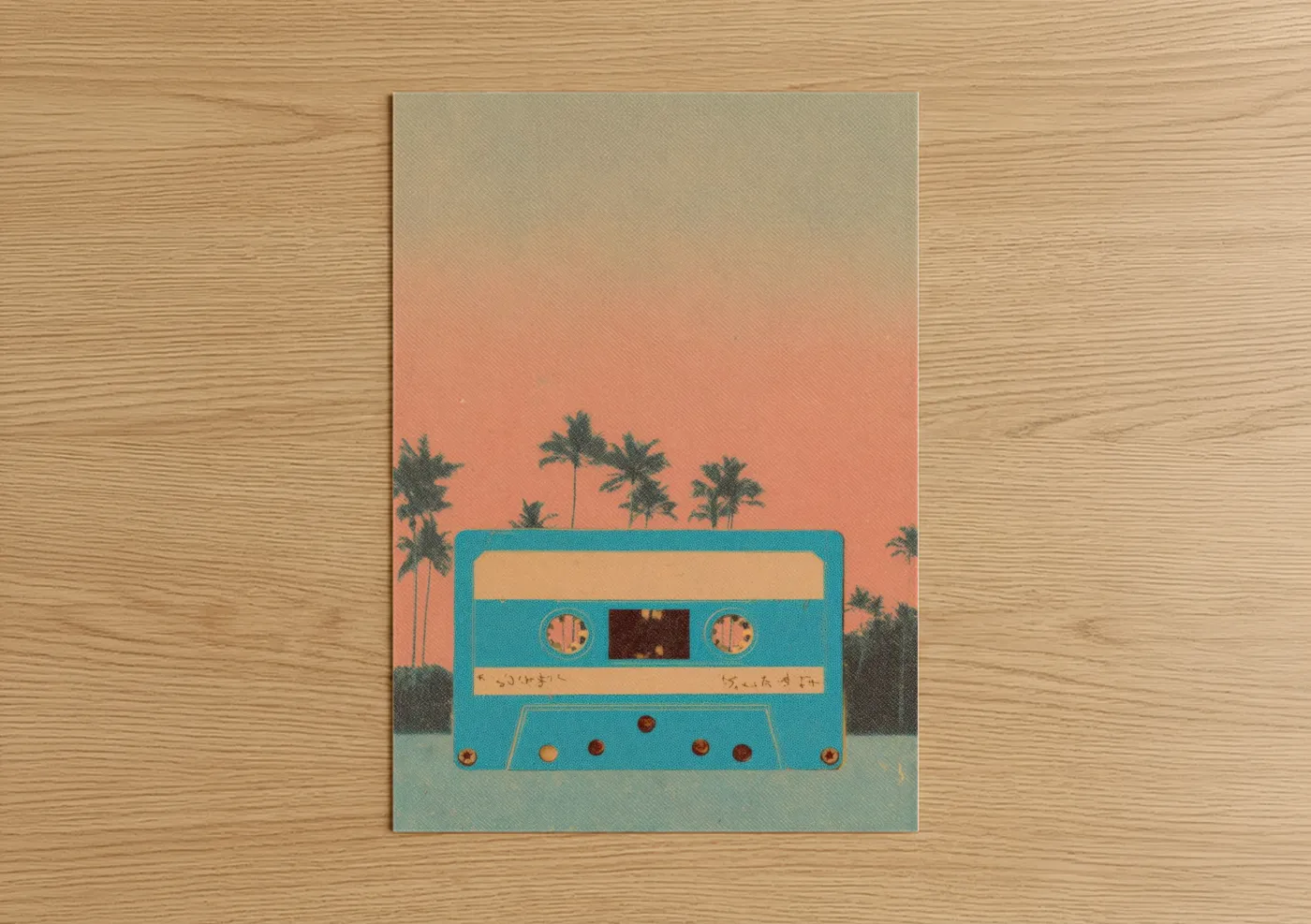 Retro Cassette Tape Tropical Sunset Wall Art