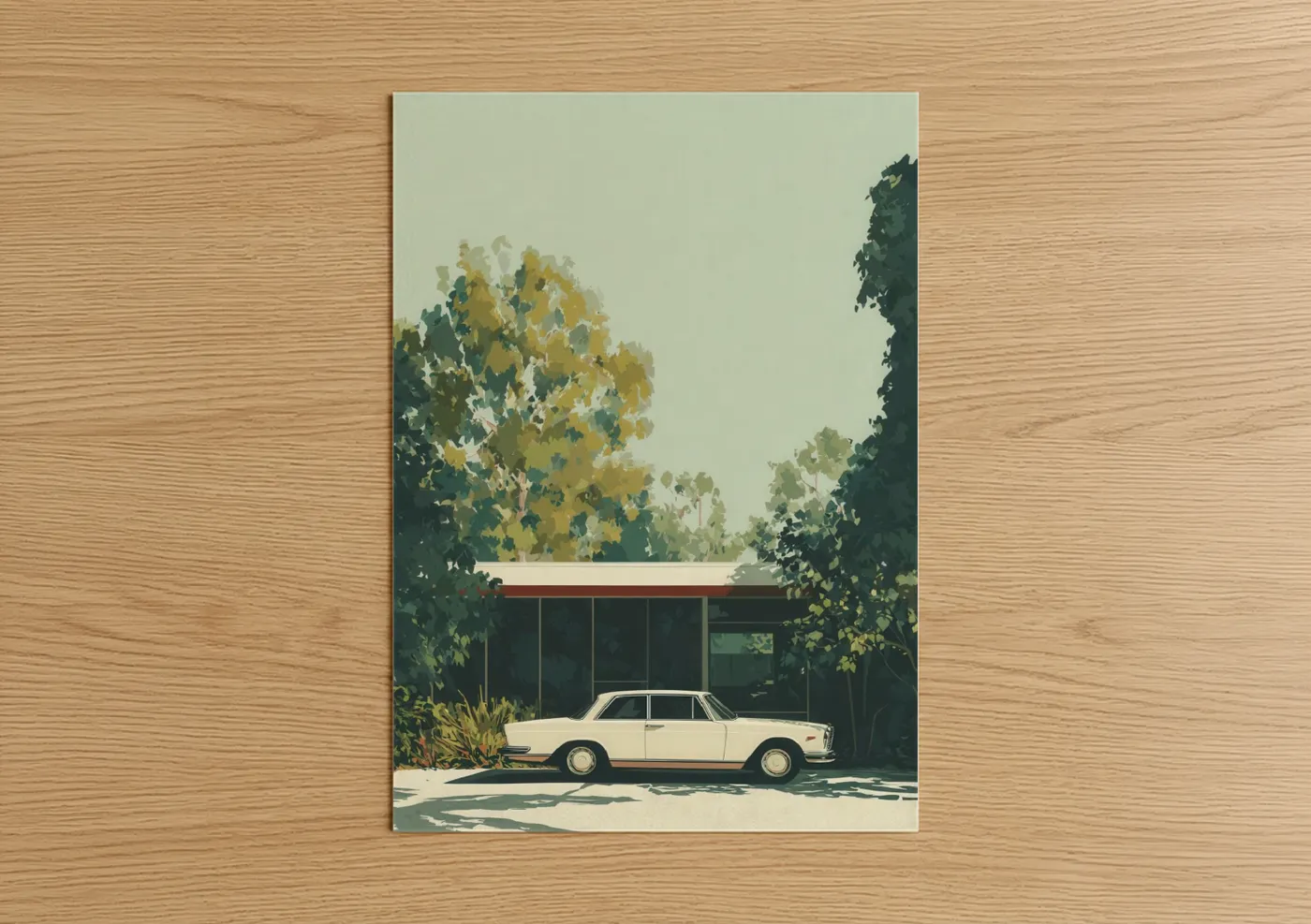 Vintage Sedan Modern Architecture Illustration Wall Art