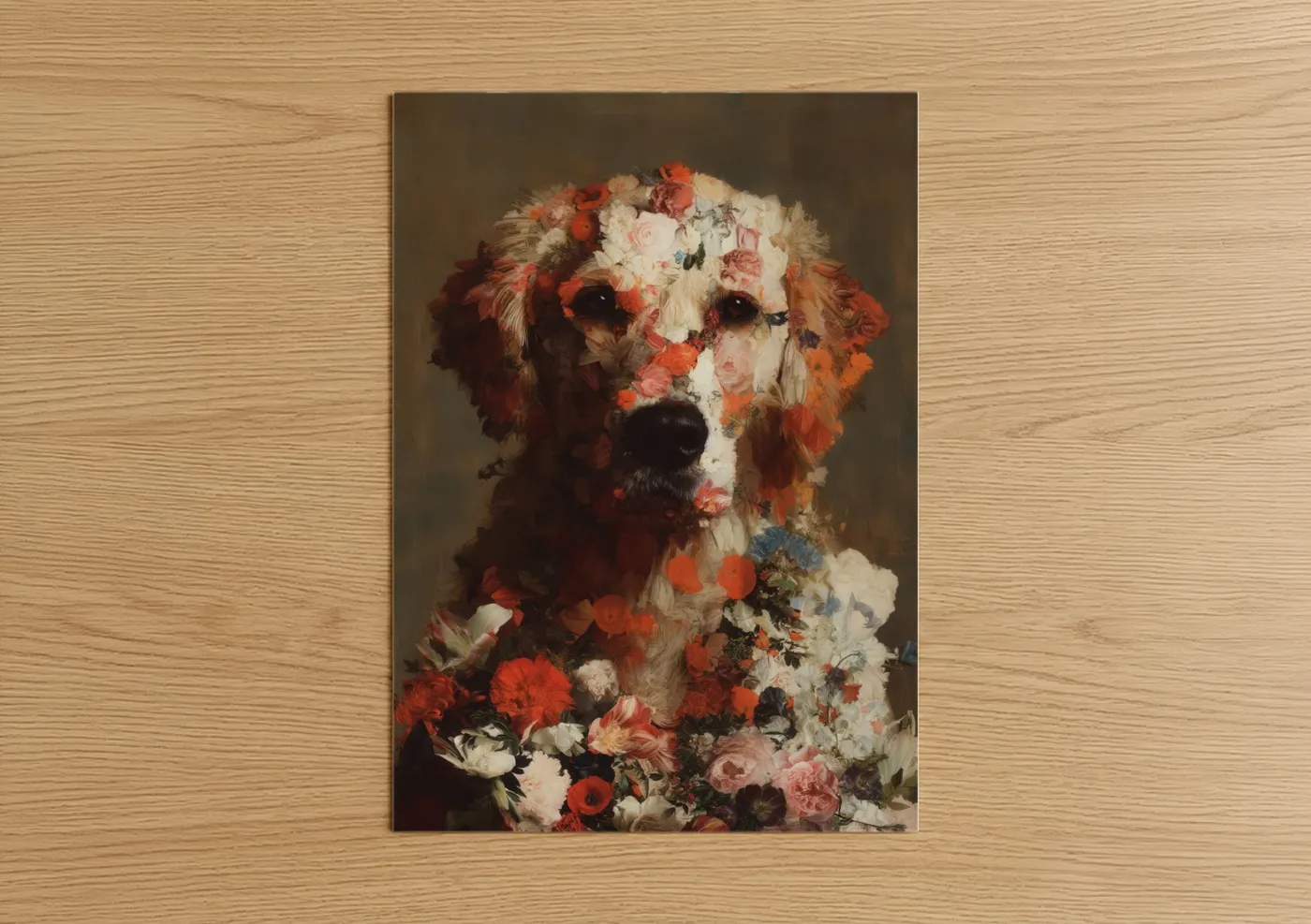 Floral Retriever Portrait Fine Wall Art